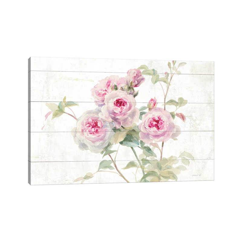 Sweet Roses On Wood by Danhui Nai - Wrapped Canvas Painting, 20.32cm H x 30.48cm W x 1.91cm D