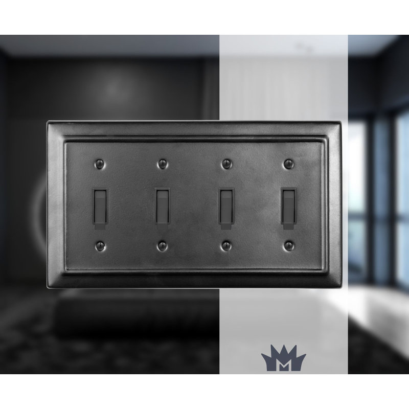 Architectural 4 - Gang Toggle Light Switch Standard Wall Plate, Matte Black