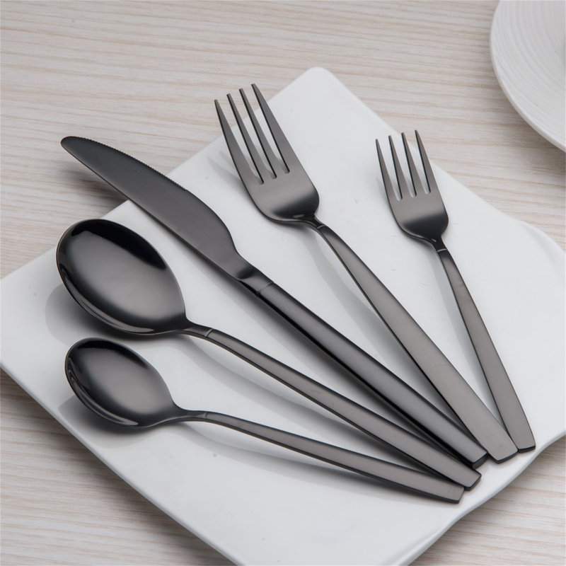 30 Piece Titanium Plated Cutlery Set, 30 Piece Black Cutlery Set, Black Cutlery Set, Service For 6