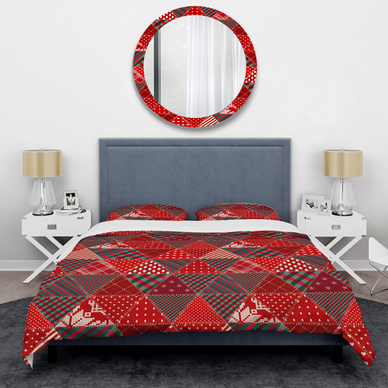 Red Quilting Patchwork - Ensemble de housse de couette à motif, Housse de couette simple + 1 taie décorative stan