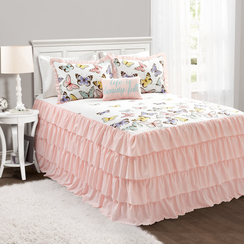 Flutter Butterfly Pink Microfiber Coverlet / Bedspread Set