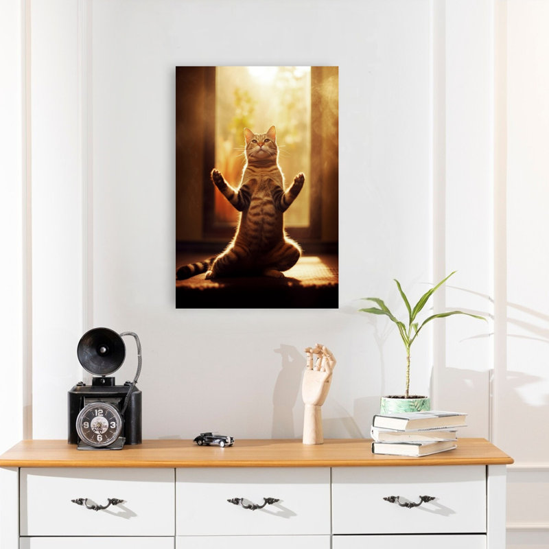 Art contemporain de chat soleil ensoleillé, 24" H x 16" W