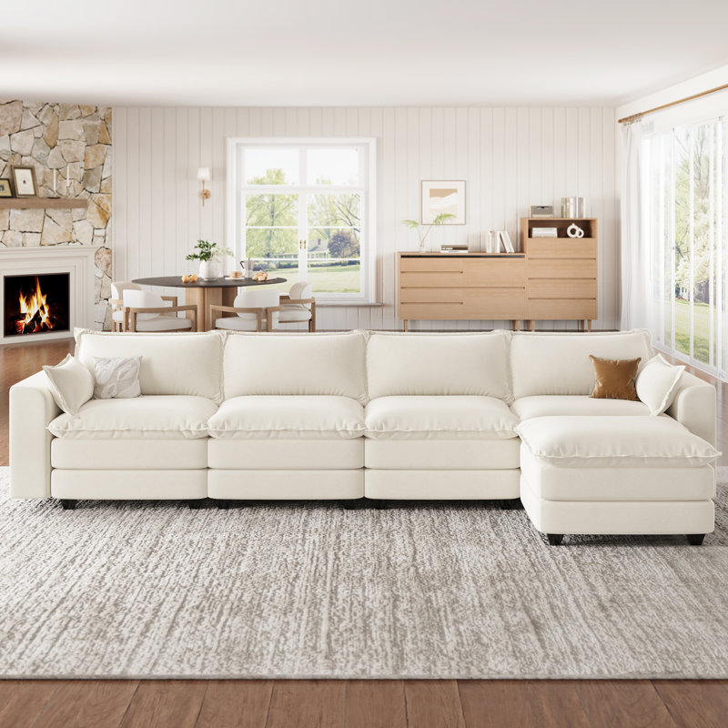 Canapé modulaire en L pour salon, beige, Chenille beige