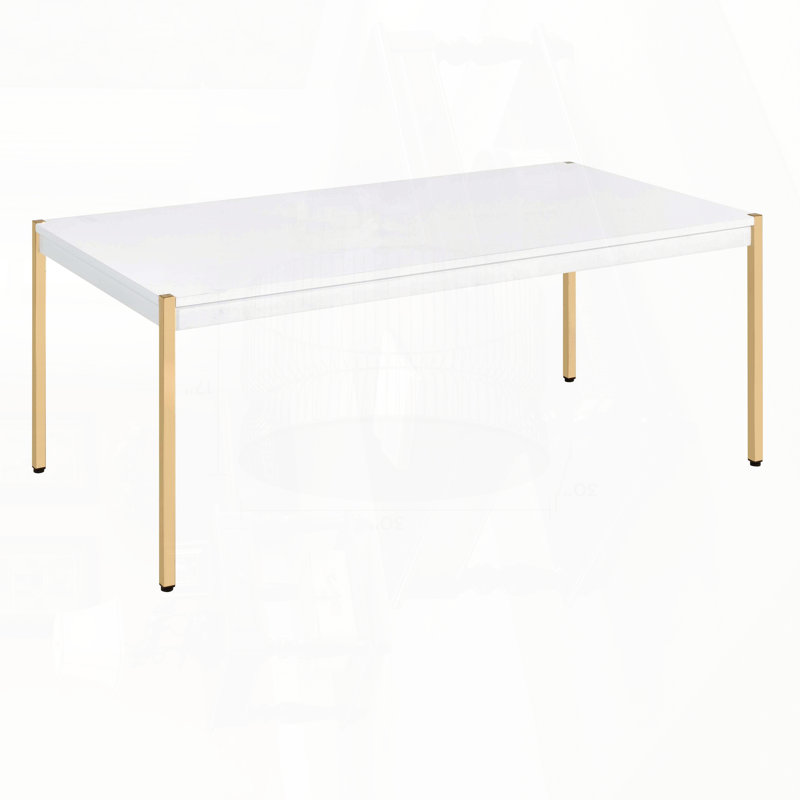 Table basse rectangulaire blanche et dorée avec pieds droits en métal