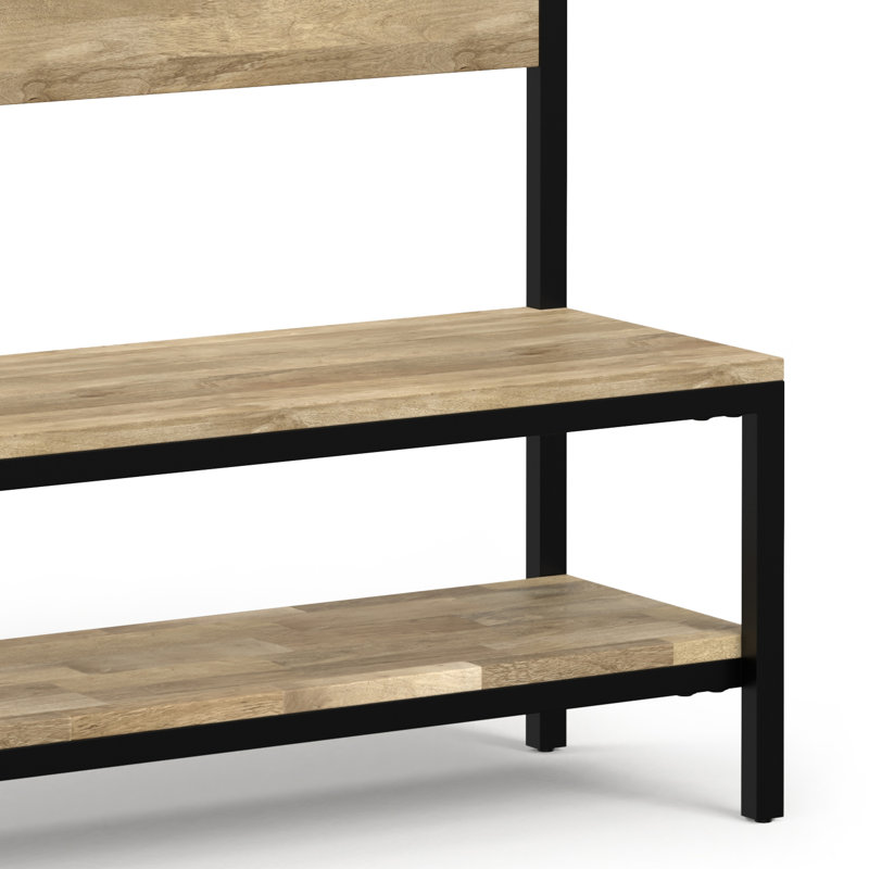 Natural Mango Wood Industrial Hall Tree with Storage Bench