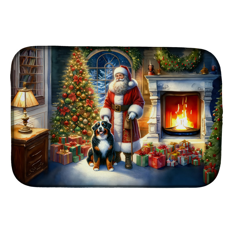 Bernese Mountain Dog and Santa Claus Dish Drying Mat