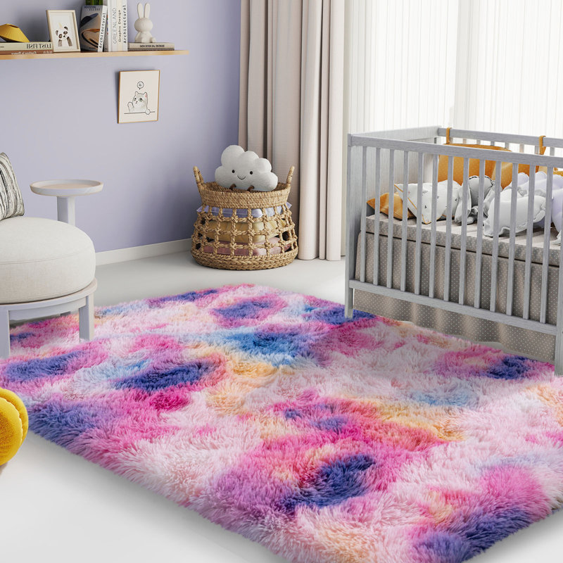 Tie-Dyed Rainbow Fluffy Rugs for Living Room, 4x6 ft Non-Slip Area Rugs Shag Carpet for Nursery Kids Play Room Dorm Office Indoor Modern Plush Carpets