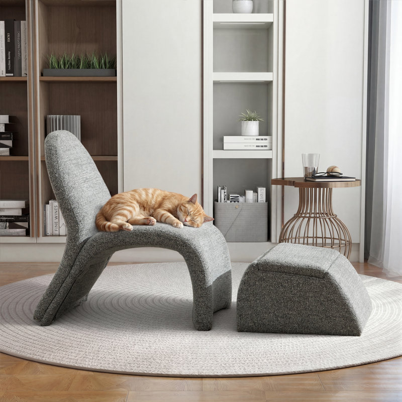 Chaise d'appoint moderne rembourrée avec repose-pieds avec rangement, Gris