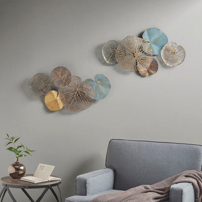 Wall Art Living Room Décor -Multi-colored Lily Pad Leaves 2-piece Metal Wall Decor Set , Home Accent Modern Kitchen Dining Decoration, Ready to Hang for Bedroom, 15.7"W x 26.9"L, Random Color Shipping