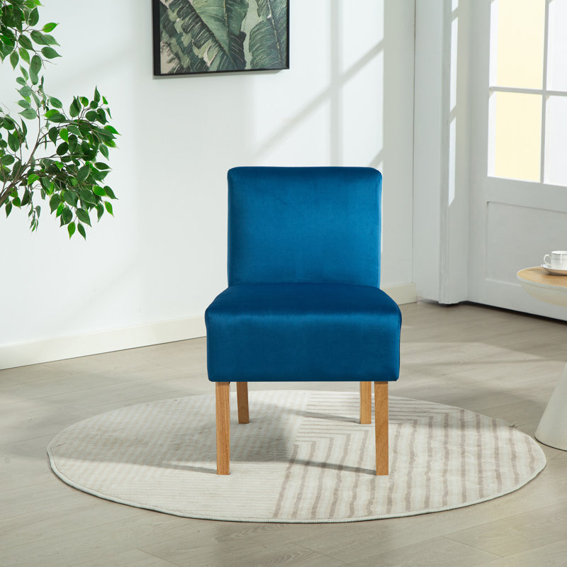 Corina Velvet Fabric Armless Accent Chair, Blue