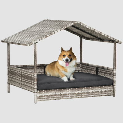 Wicker Dog House Elevated Raised Rattan Bed For Indoor/Outdoor With Removable Cushion Lounge, Blue -  Bayou Breeze, 7C9A0E5BCD5C4F39BE90CA30D6CCE98F