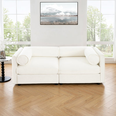 Stylish Chenille 2-seater Sofa With Storage Seat, Cylindrical Backrest And Armrests, Modern Fabric Loveseat Featuring Hidden Storage Space