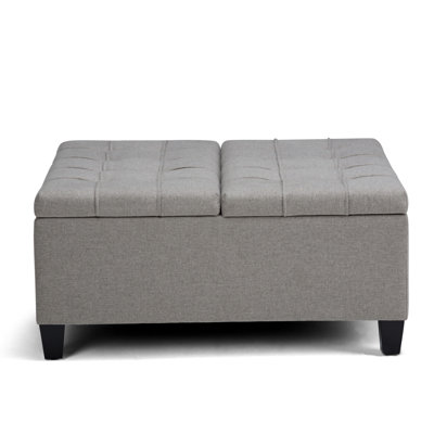 Harrison 36"W Upholstered Square Coffee Table Storage Ottoman with Split Lift Top