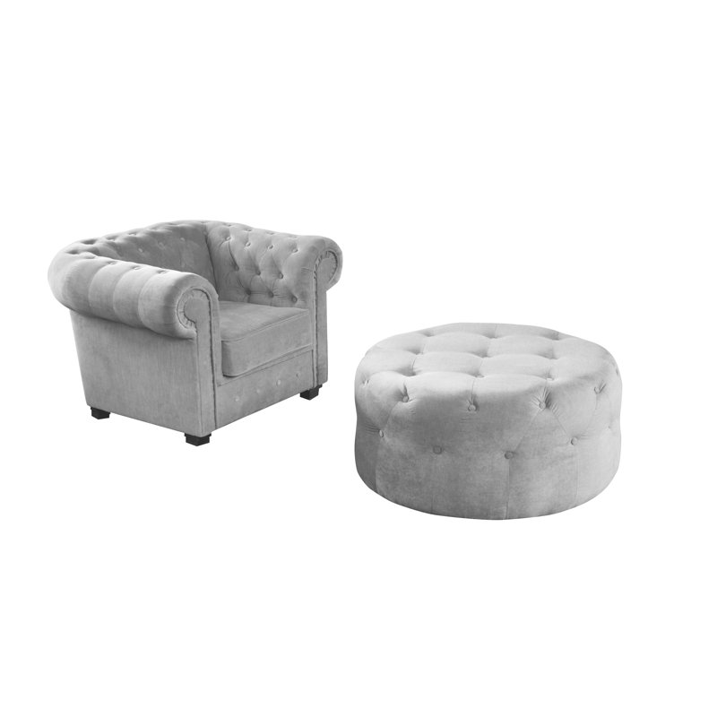 Wendell 94cm Wide Tufted Round Solid Colour Cocktail Ottoman, Light grey