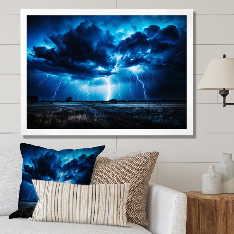 Ethereal Lightning III - Landscapes Wall Art Living Room, H 12 po x l 20 po x P 1 po, Cadre photo blanc