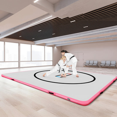 10x10 Ft Gymnastics Mat thickened inflatable PVC gymnastics with Pump for Home Gym,Yoga,Training,Pink