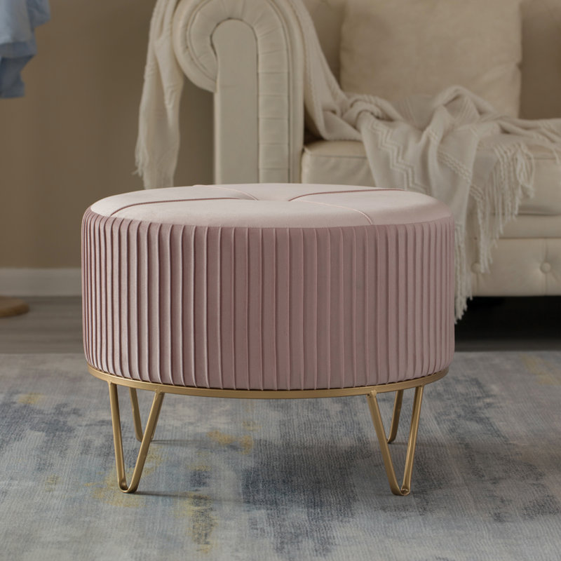 Raiin Upholstered Ottoman, Pink Revolution Performance Fabrics