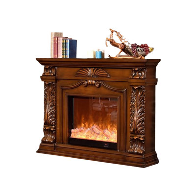 Brown Solid Wood Electric Fireplace
