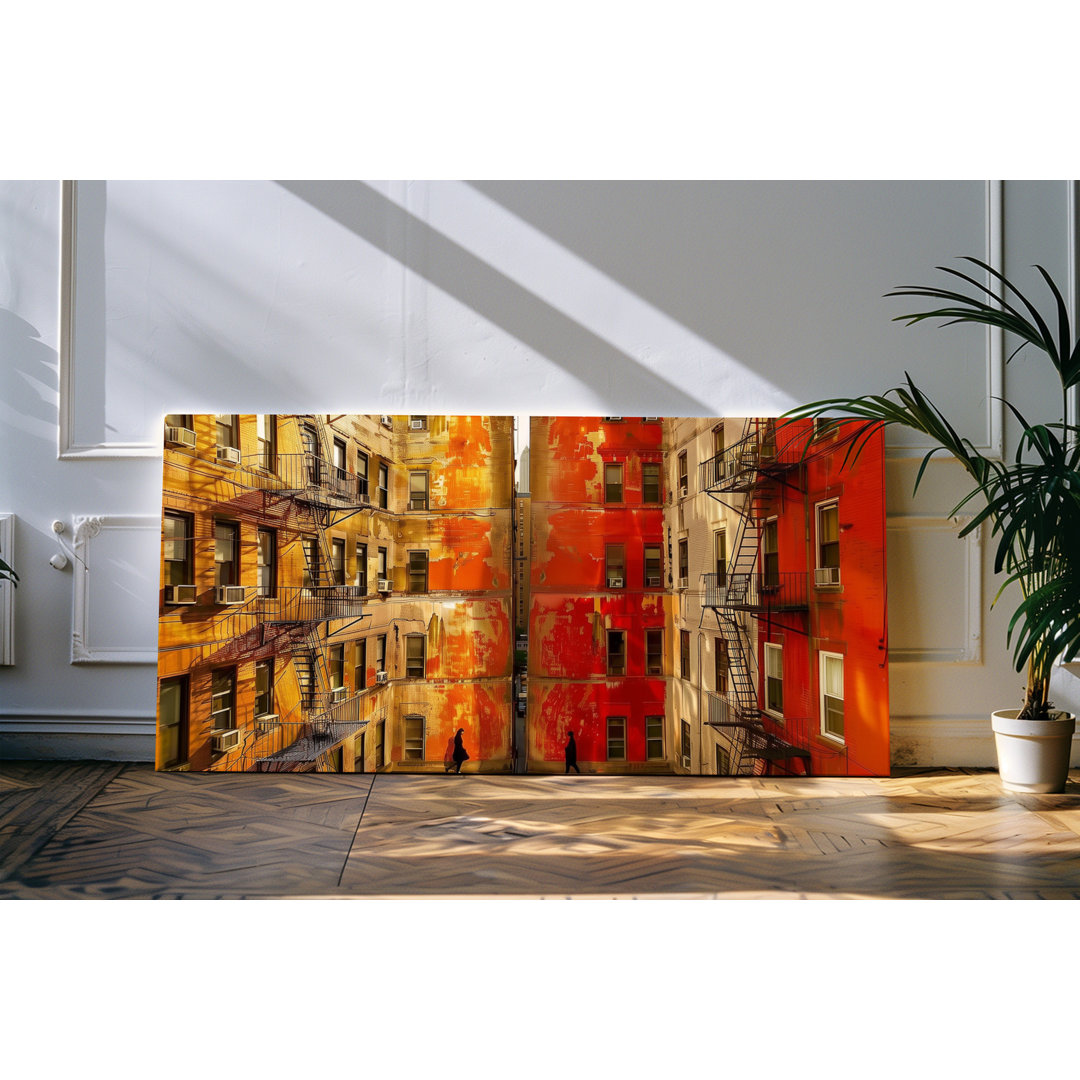 Bilder auf Leinwand 120x60cm Urban City Gebäude Kunstvoll Rot Innenhof