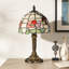 Lampe de table vintage en vitrail avec libellule et motif floral, base bronze antique, lumière décorative