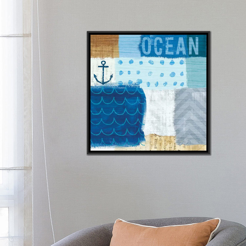 « beachscape series : collage ii », reproduction d’impression sur toile, H 18 po x l 18 po x P 1,5 po, Toile avec cadre noir