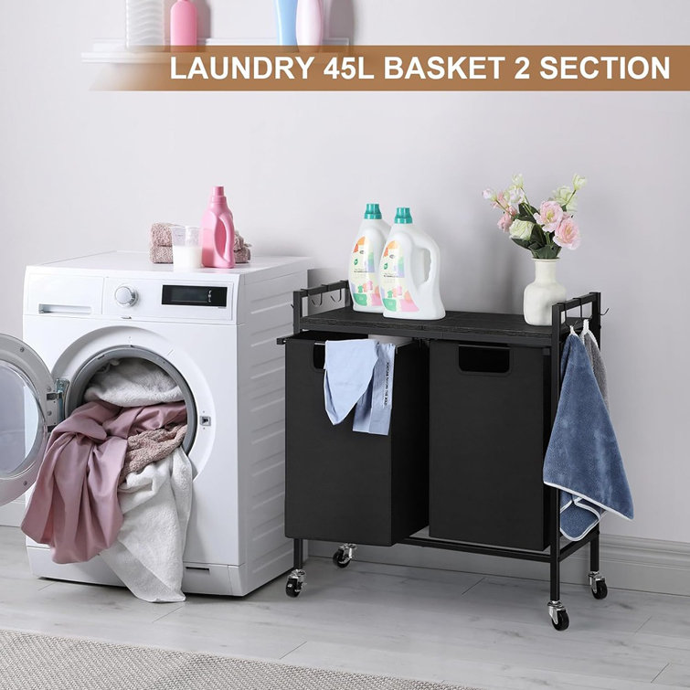 Laundry Hamper,Laundry Basket Organizer with Wheels,Double Dirty Clothes  Hamper Separation Basket,Laundry Sorter 2 Section,Rolling Laundry Cart with
