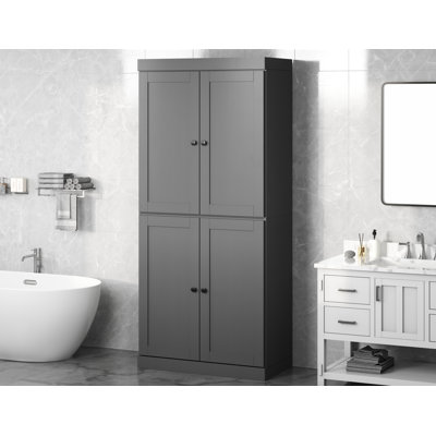 100% Solid Wood 32" Bathroom Storage Cabinet with Shaker Doors & Adjustable Shelves