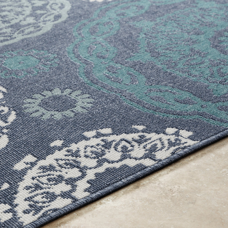 Merriwood Power Loom Rug, Square 8'9", Teal/Charcoal/Aqua