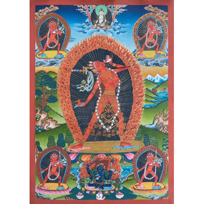 Vajrayogini In Tibetan Style Colors With Pure 24K Gold (Brocadeless Thangka)