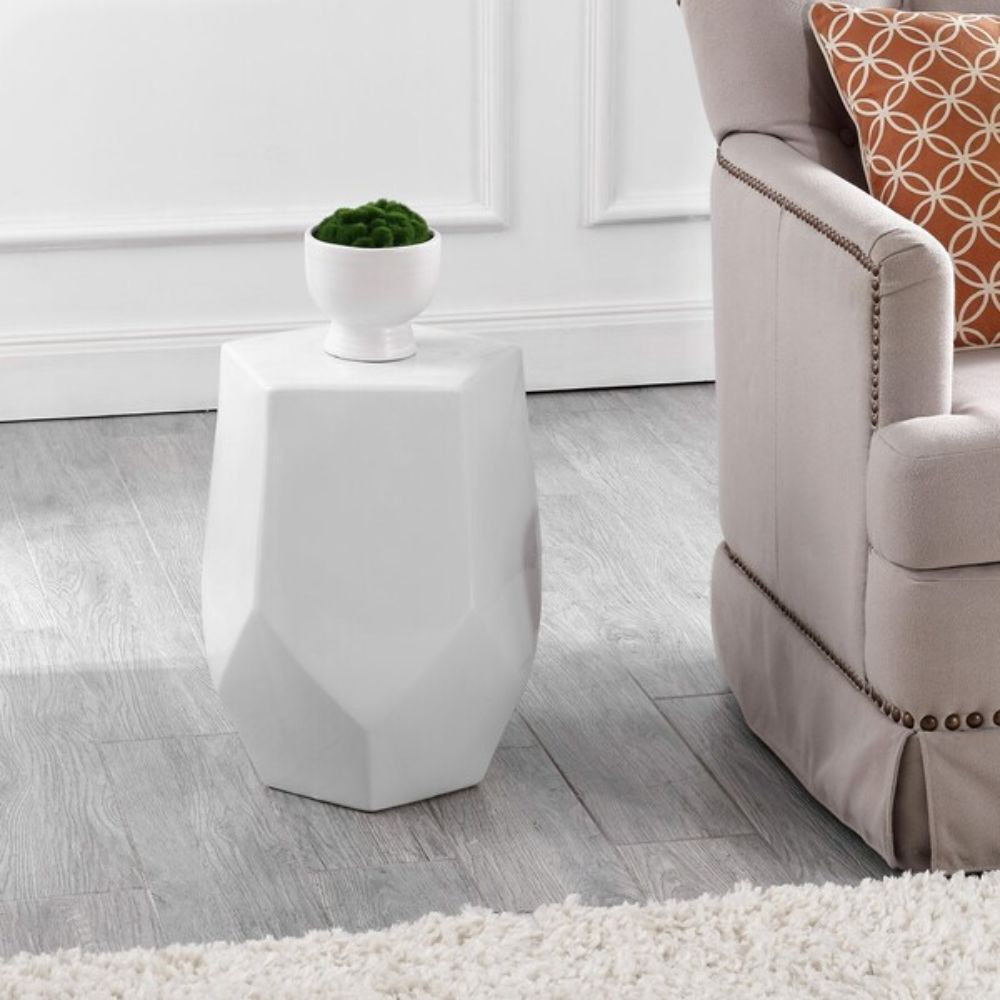Pryce Ceramic Accent Stool, White
