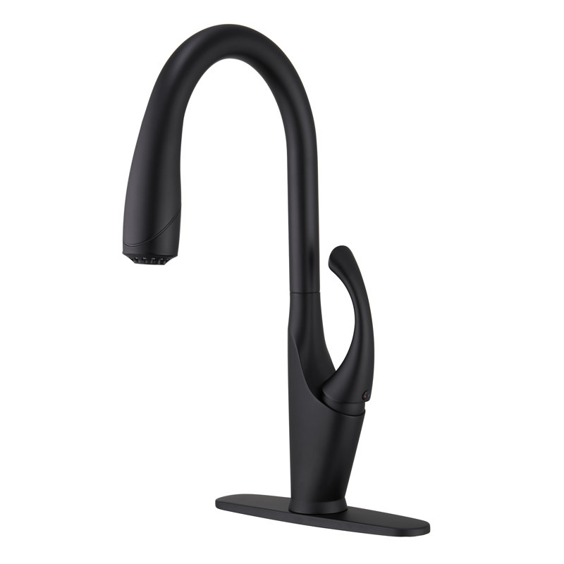 Robinet de cuisine rétractable à poignée simple, Noir mat