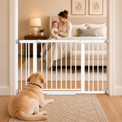 Barrière pour animaux de compagnie extra large à fermeture automatique et fixation par pression, réglable de 89 à 129 cm (35 à 50,8 pouces), en métal, pour portes.