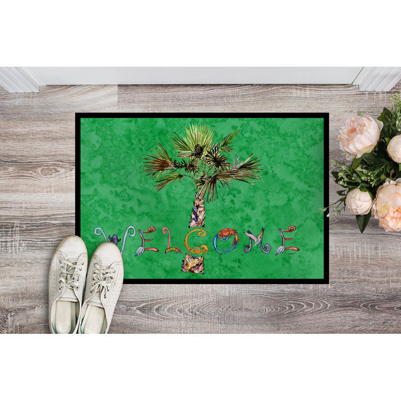 Bathory Non-Slip Floral Doormat, 2' x 3', Green