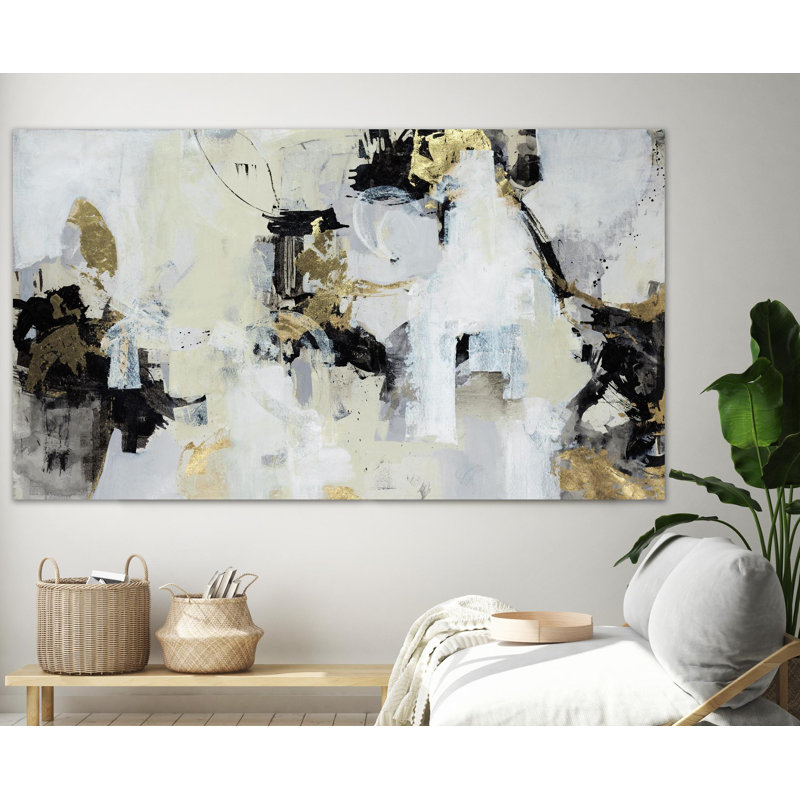 Giant Abstract Canvas Art in Black, White, and Gold