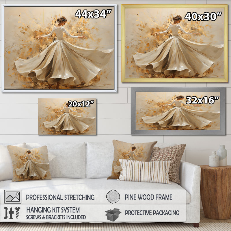 «Beige and Gold Ballet Dance I», reproduction sur toile, Toile tendue, H 20 po x l 12 po