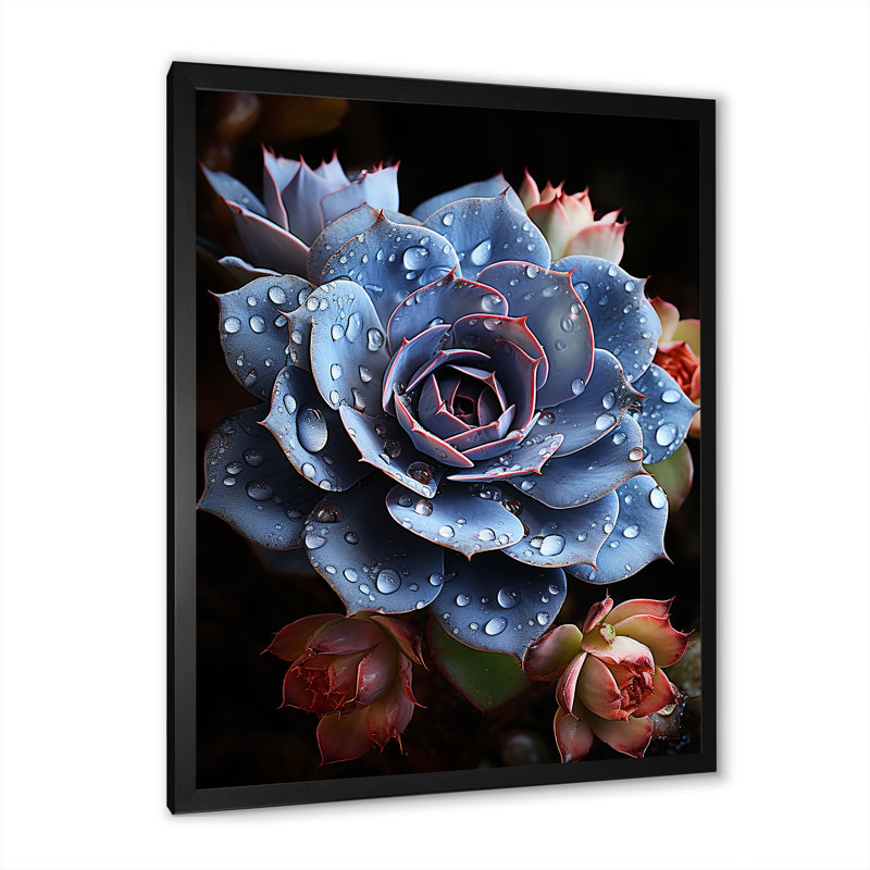 Bleu plante grasse II, Cadre simple noir, H 32 po x l 16 po x P 1 po
