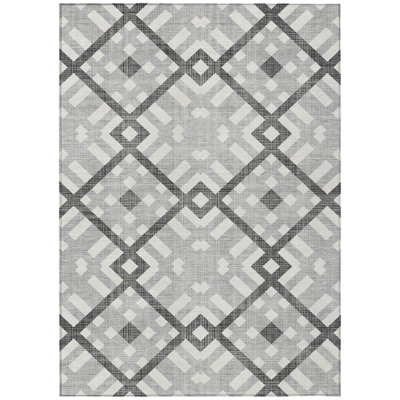 9' X 12' Gray Charcoal Geometric Washable Indoor Outdoor Area Rug