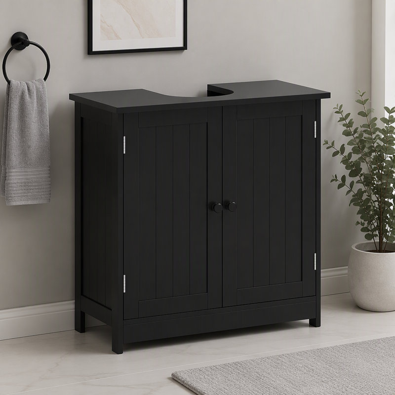 Meuble de rangement sous lavabo de 60 cm (23,5 po) avec découpe en U, organisateur de meuble-lavabo moderne à double porte avec tablette réglable, lavabo non inclus
