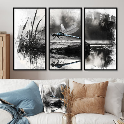 Ensemble de décoration murale en forme de libellule noire et blanche