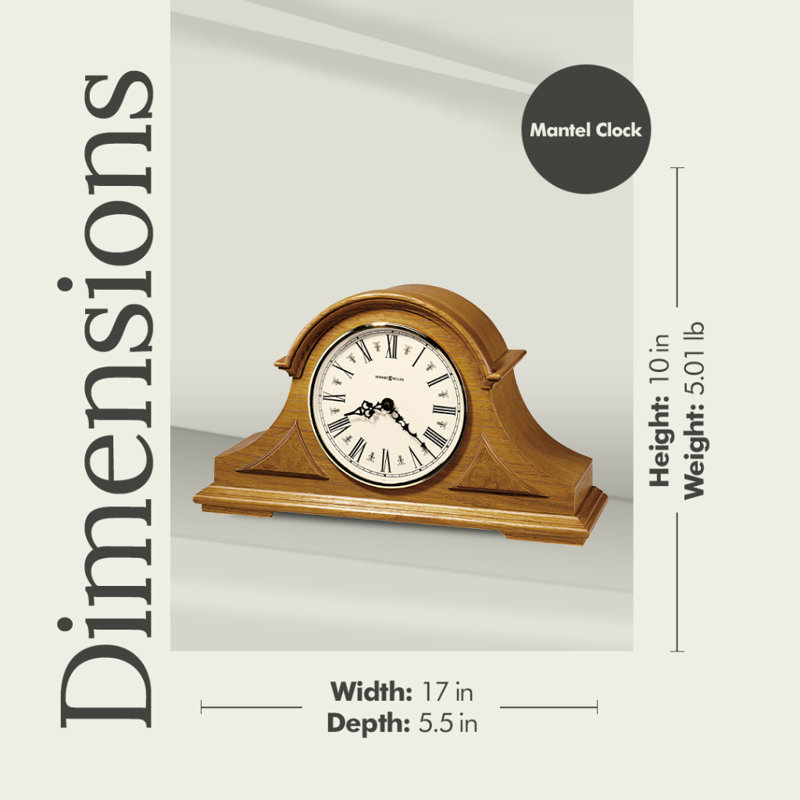 Burton Traditional Mantel Clock, Tambour Hardwood Case with Triple Harmonic Chime, Convex Glass, Adjustable Volume
