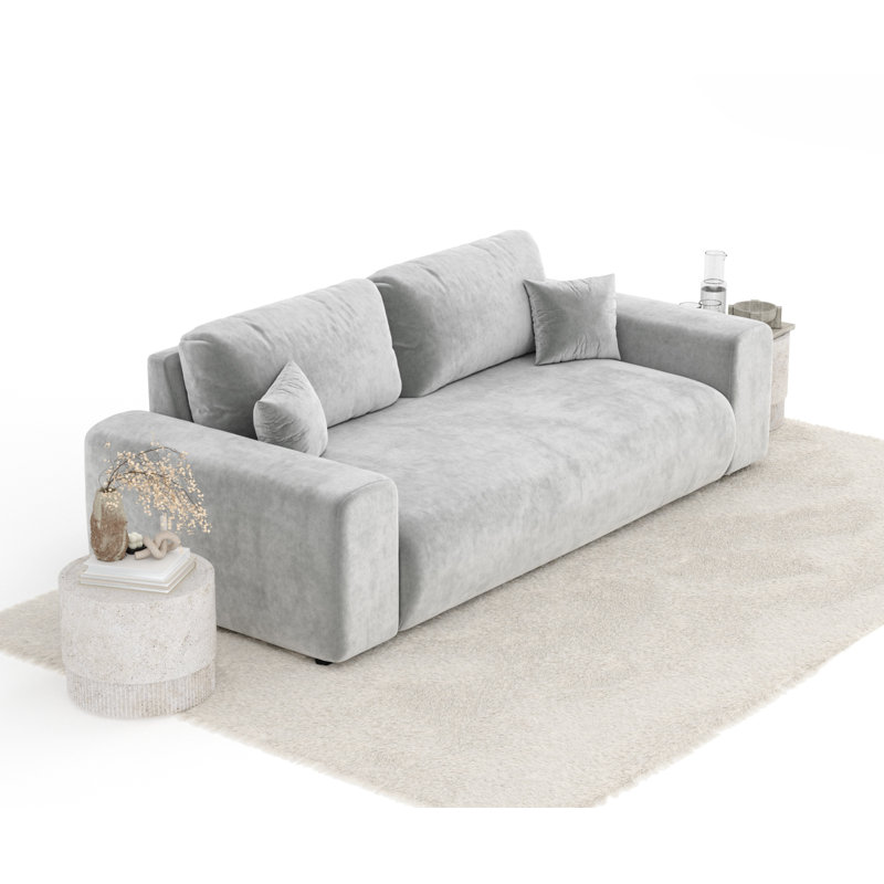 Three-seater square arm sofa, Light Grey Velvet
