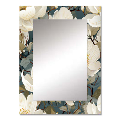 Delanne White And Green Rose Flowers - Floral Decorative Mirror, Floral Wall Mirror, Printed Metal Art