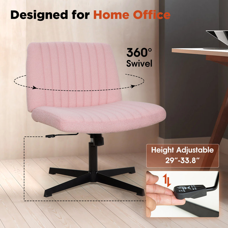 Pink Ergonomic Swivel Armless Task Chair with Sponge Cushion