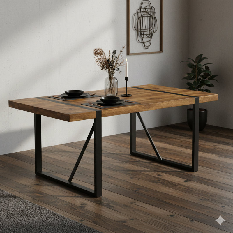 Table de salle à manger rustique industrielle en bois pour 4 à 6 personnes