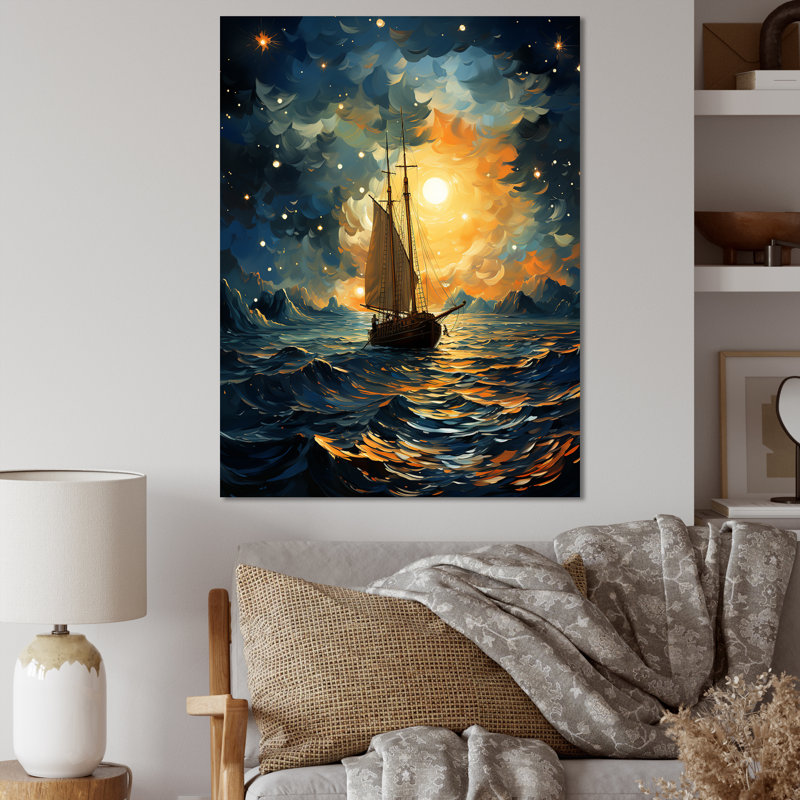 Clair de lune, voilier Horizon I, H 20 po x l 12 po x P 1 po, Toile tendue