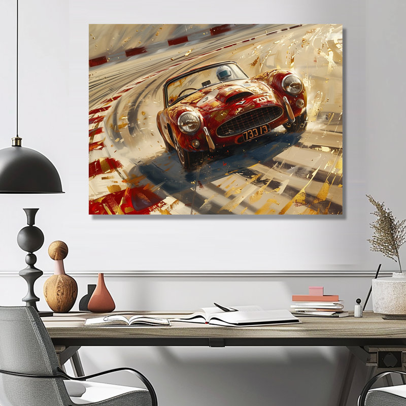 Drapeau américain couleur de course de voiture rétro - art mural, H 40 po x l 60 po x P 1,5 po, Toile tendue