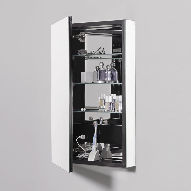 PL Series Recessed or Surface Mount Frameless Medicine Cabinet with 4 Adjustable Shelves, 30" H x 19.25" W x 4" D, Black