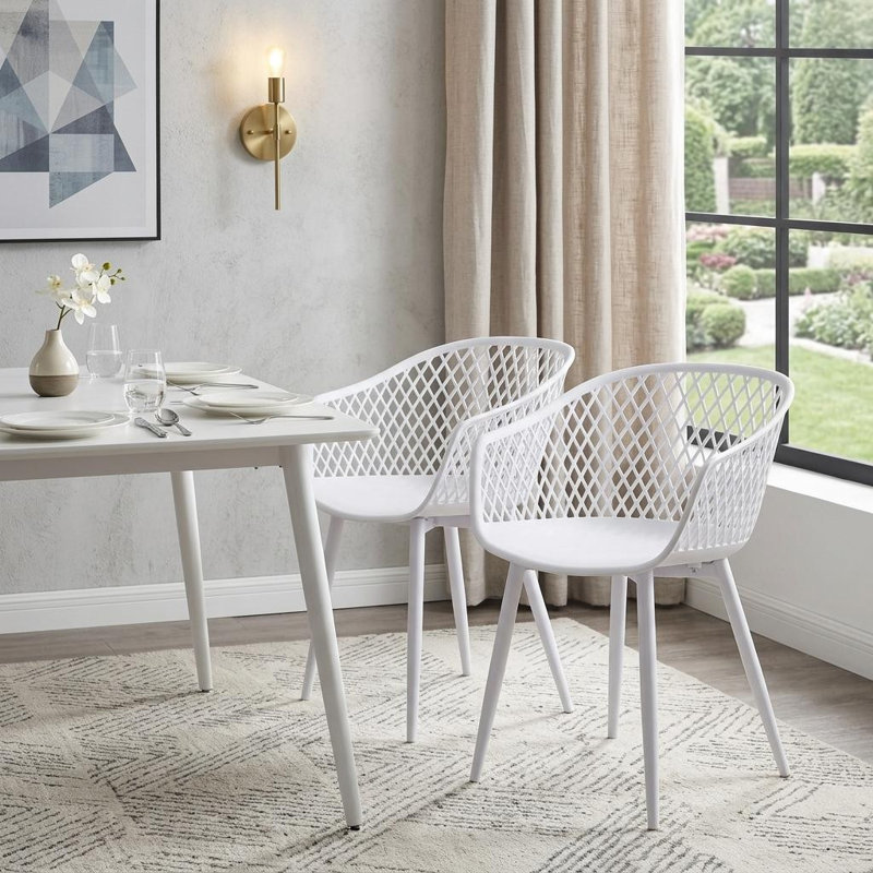 Ensemble de deux fauteuils de salle à manger en plastique blanc, Blanc