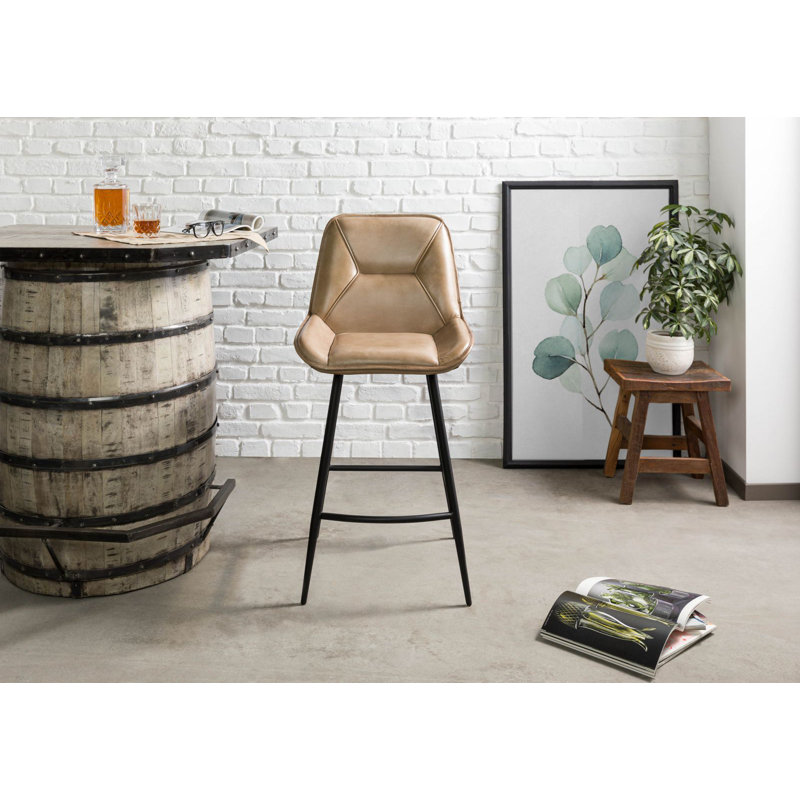 Iron Label Upholstered Counter Stool with Metal Frame, Beige 