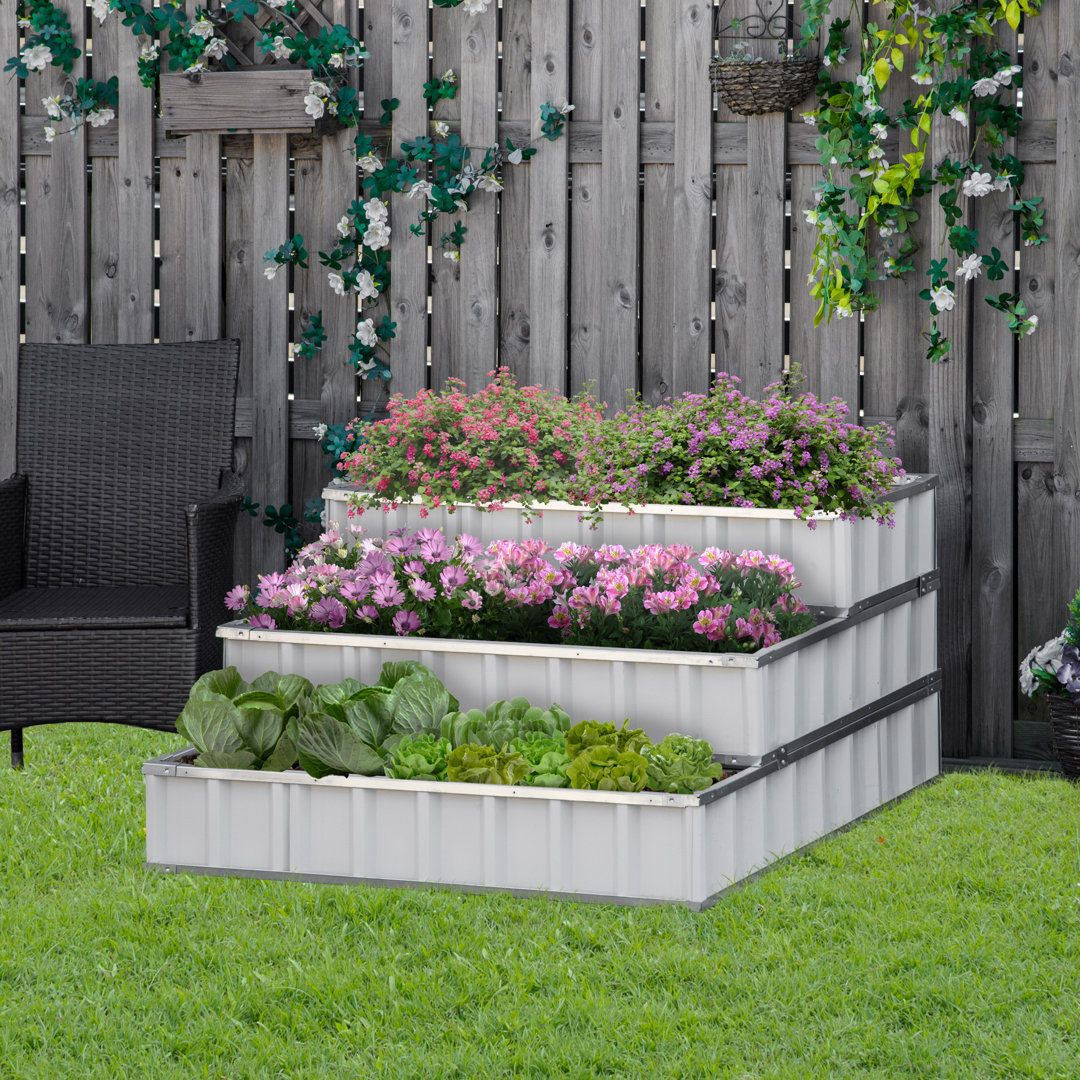 Fremantle 47X47x25 3 Tier Raised Garden Bed, Metal Elevated Planer Box Kit W/ A Pairs Of Glove For Backyard, Patio To Grow Vegetables, Herbs, And Flowers, Grey Freeport Park®